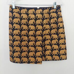 J.Crew Women Mini Skirt Black With Gold Elephant Print Small Size 2 Faux Wrap